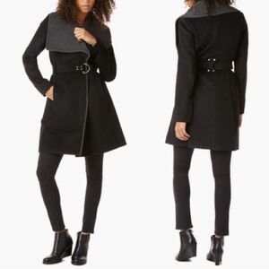 Sam Edelman Navy Blue and Gray Lapel Fleece Coat Size L Large